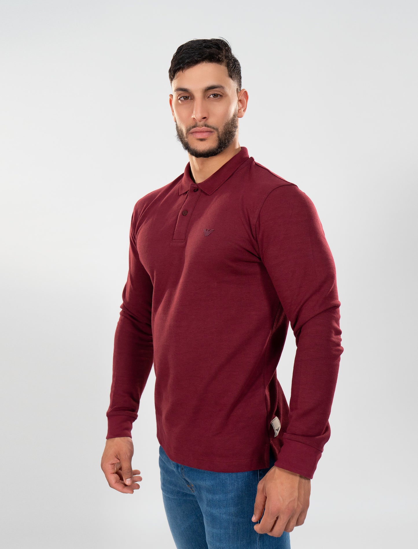 ARMANI Polo Manches Longues Bordeaux