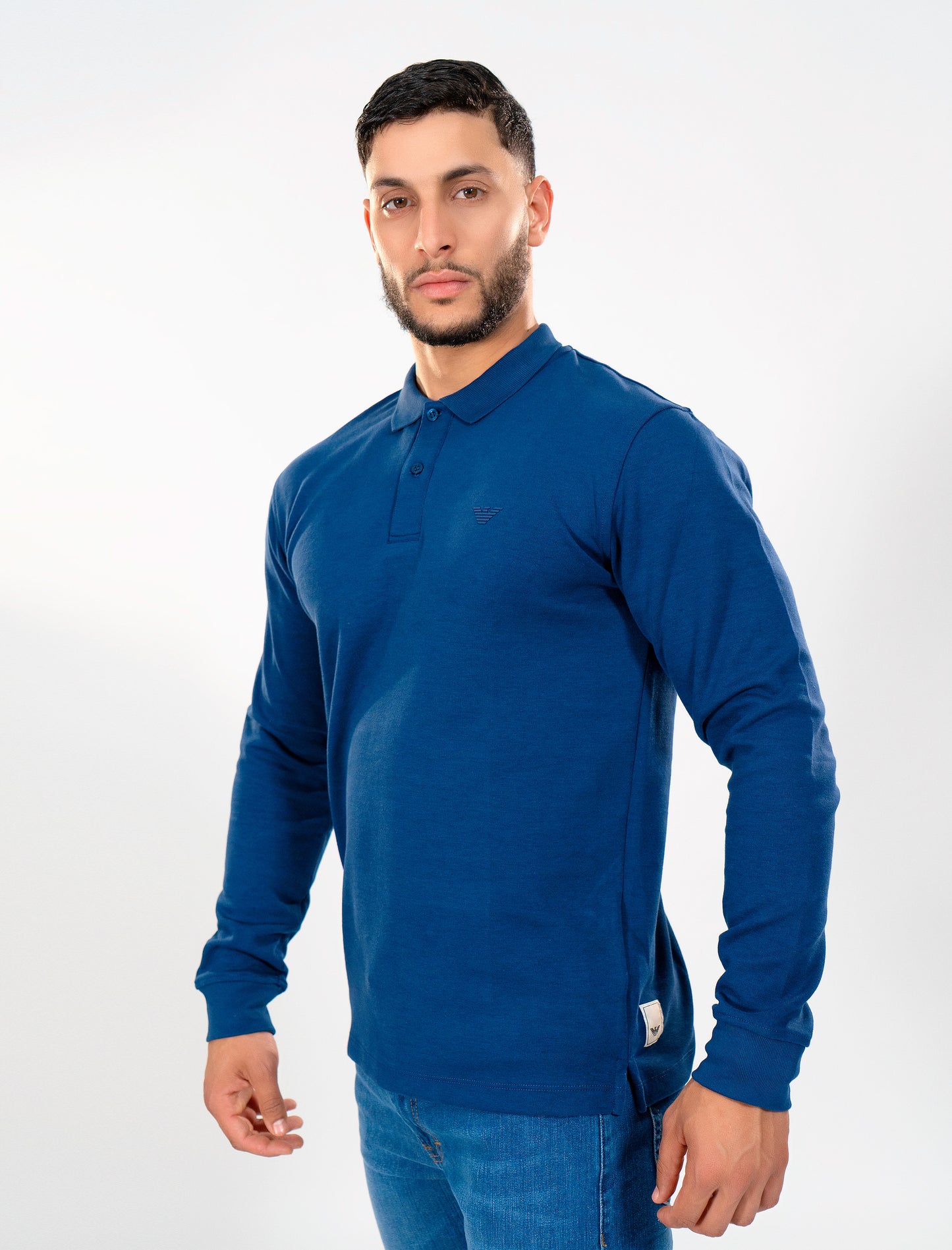 ARMANI Polo Manches Longues Bleu Royal