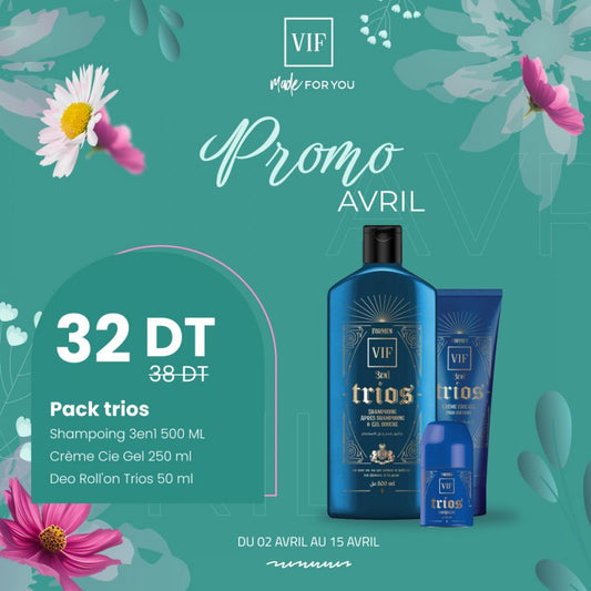 Pack Trios - Shampoing 500ml - Creme cire gel 250ml - Roll'on 50ml
