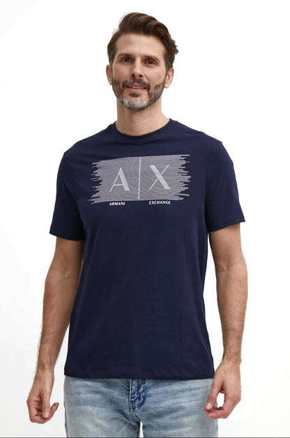 Armani Exchange Stripped Logo Graphic T-Shirt - Navy