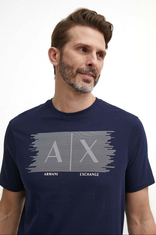 Armani Exchange Stripped Logo Graphic T-Shirt - Navy