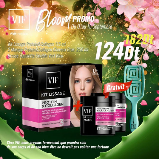 Pack Kit lissage avec gratuité Brosse squelete flexible vert bleu & 2 masques cheveux gras