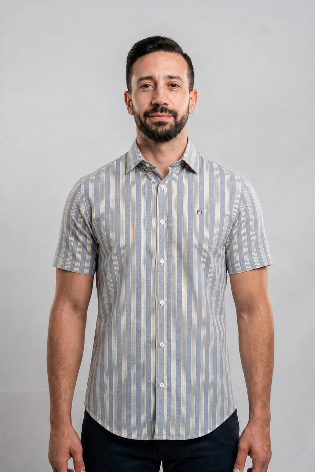 Gant Chemise Demi Manches à Rayures Casual Fit Lin