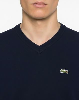 Lacoste Pull En Laine Col "V" Bleu Jean