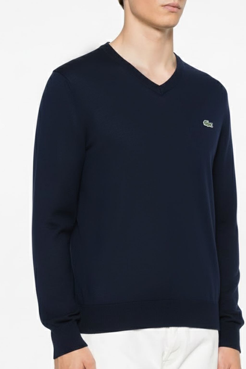 Lacoste Pull En Laine Col "V" Bleu Jean