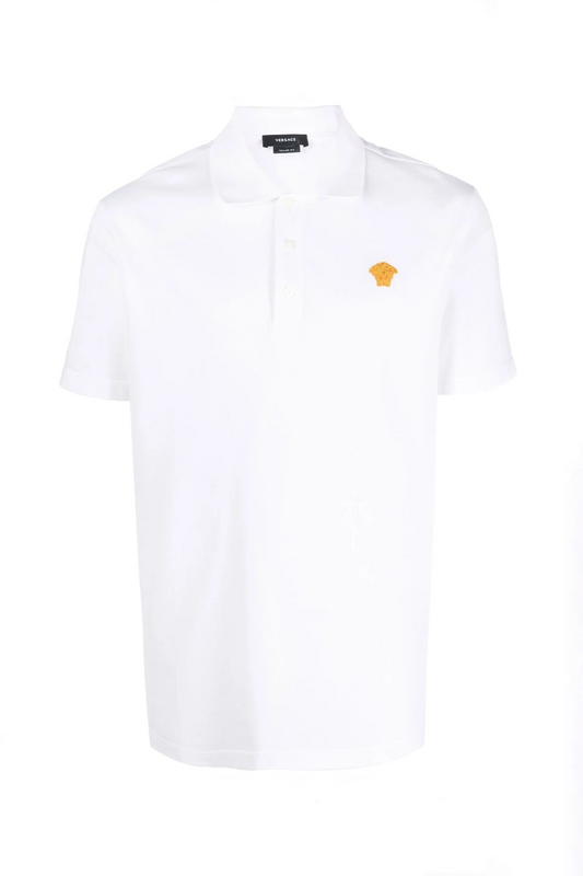 Versace polo à logo brodé Medusa Blanc