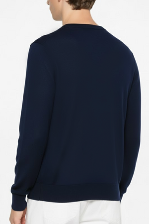 Lacoste Pull En Laine Col "V" Bleu Jean
