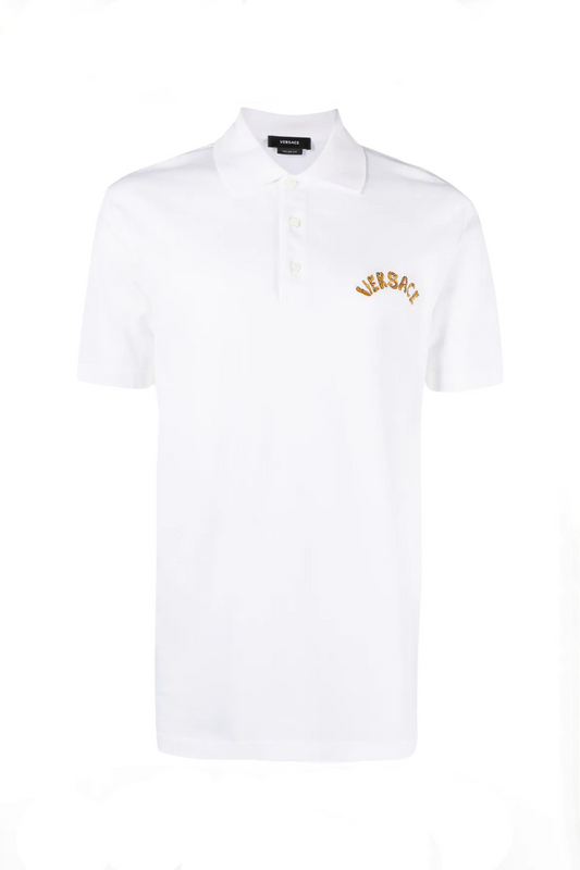 Versace Polo à Logo Baroque Blanc