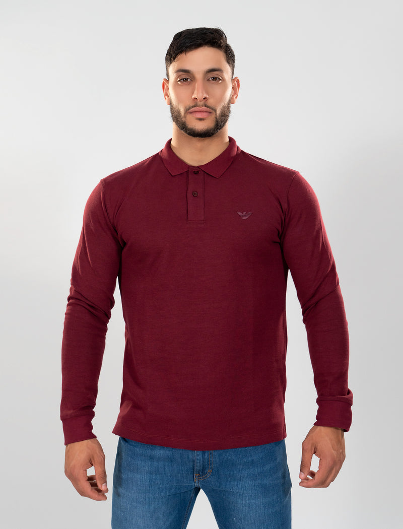 ARMANI Polo Manches Longues Bordeaux