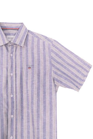 Gant Chemise Demi Manches à Rayures Casual Fit Lin