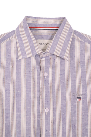Gant Chemise Demi Manches à Rayures Casual Fit Lin