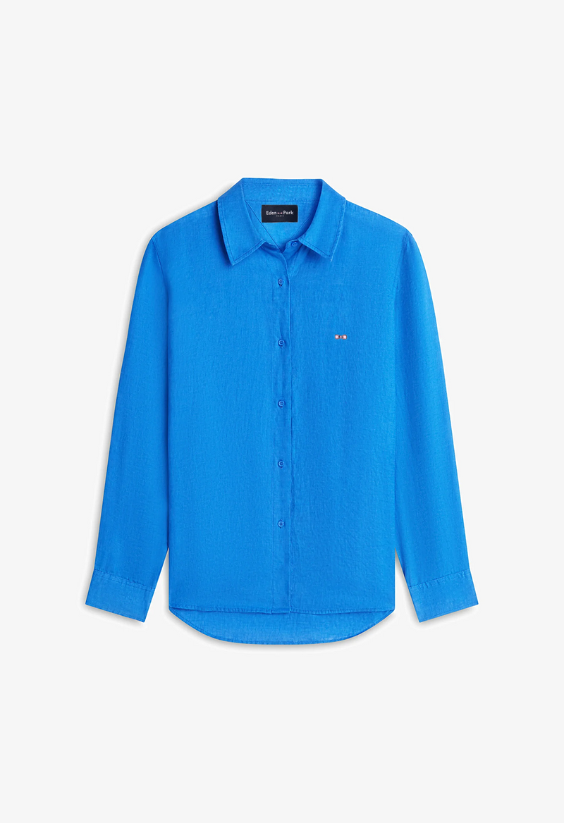 Eden Park Chemisier 100% lin Blue Orbit Slim Fit
