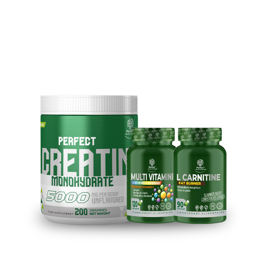Pack Creatine Monohydrate 200 G + Multivitamine 120 Caps + L Carnitine 90 Caps