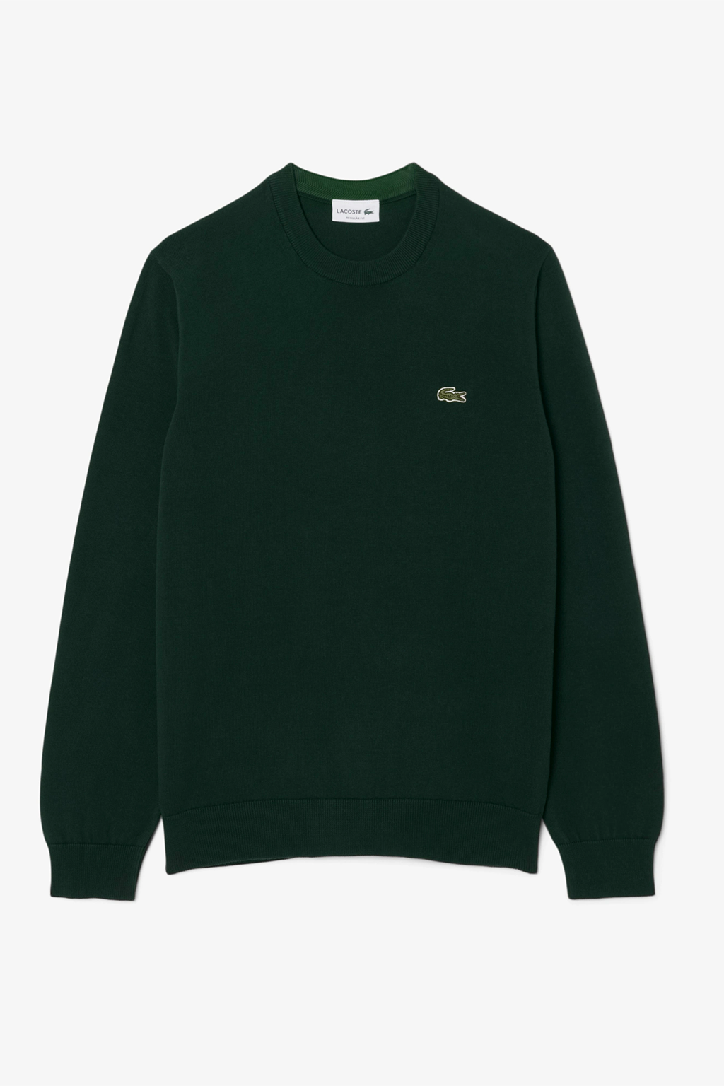 Lacoste Pull coton uni col rond Vert