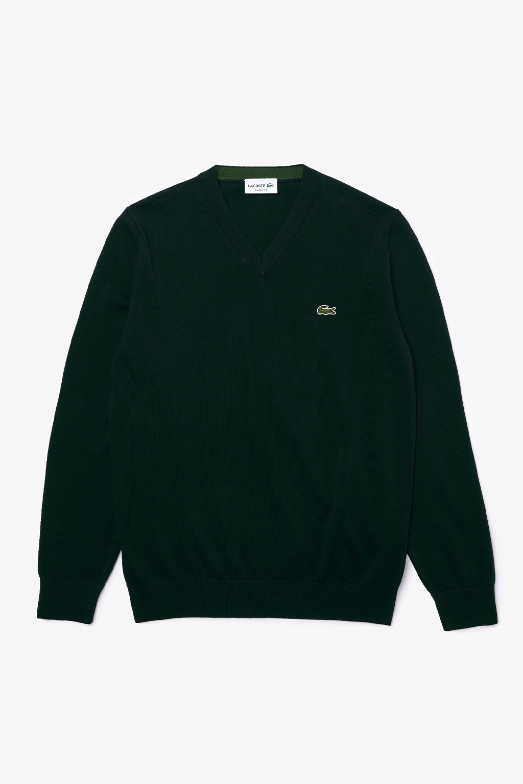 Lacoste Pull Coton Uni Col "V" Vert