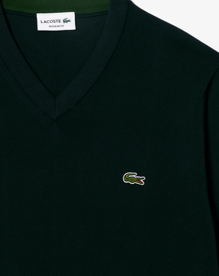 Lacoste Pull Coton Uni Col "V" Vert