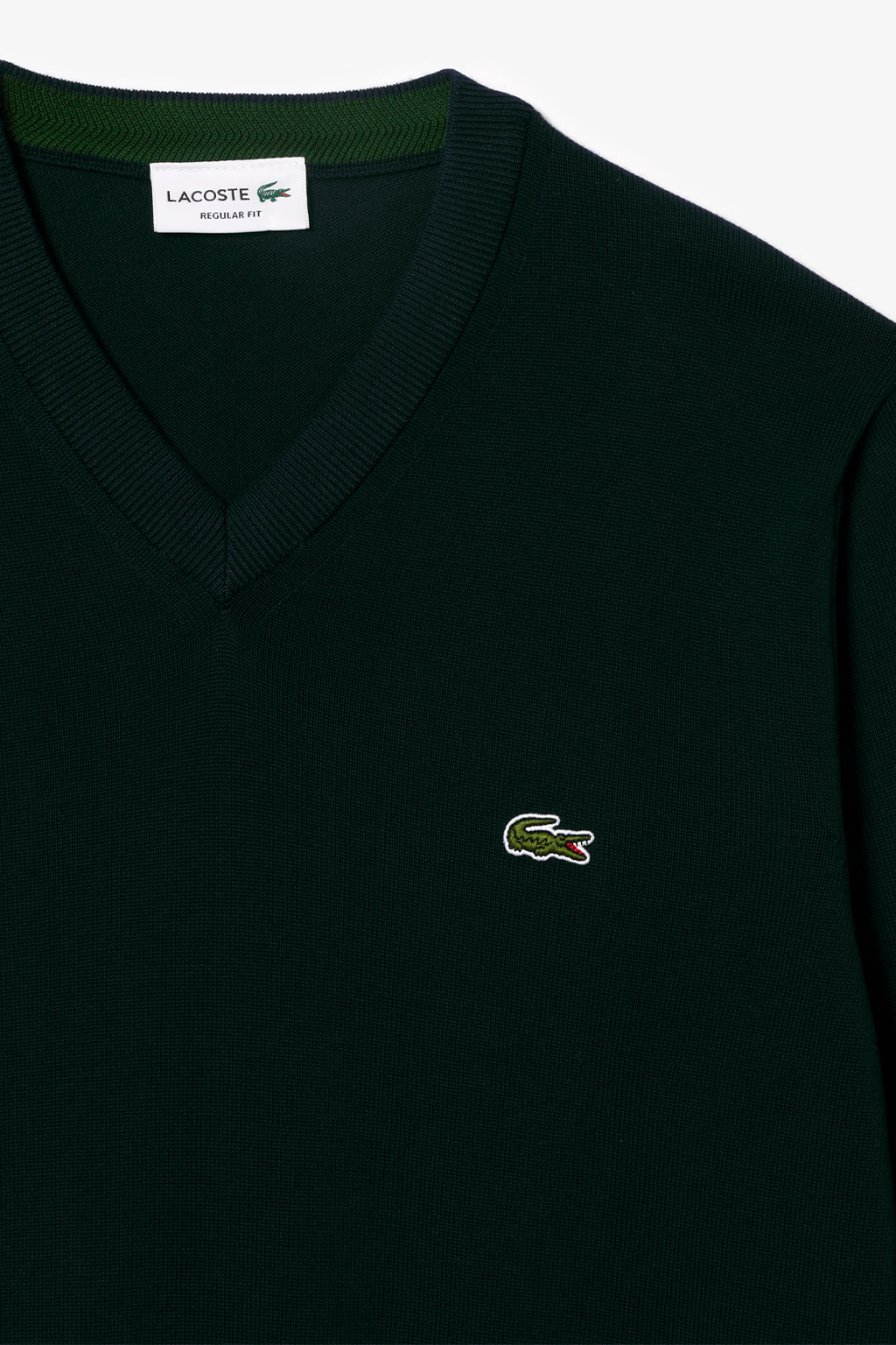 Lacoste Pull Coton Uni Col "V" Vert