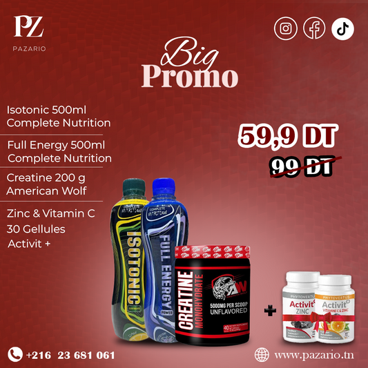 PACK ENERGY ( ISOTONIC 500 ml +FULL ENERGY 500 ml + CREATINE 200  )