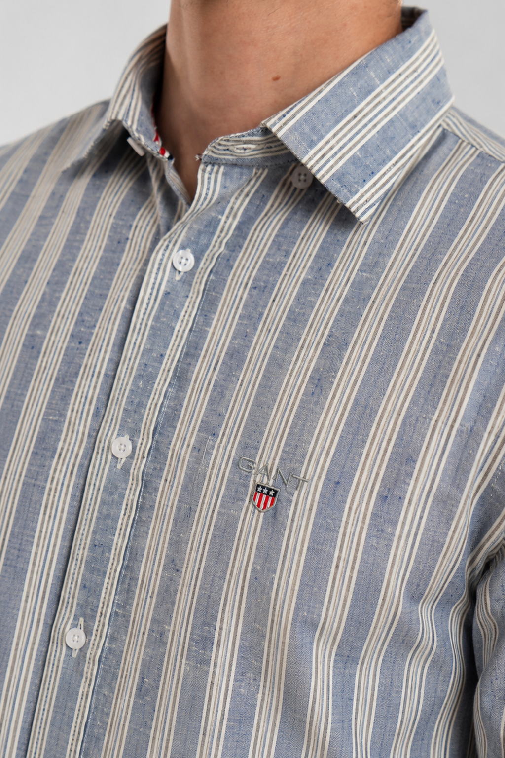 Gant Chemise Demi Manches à Rayures Casual Fit Lin