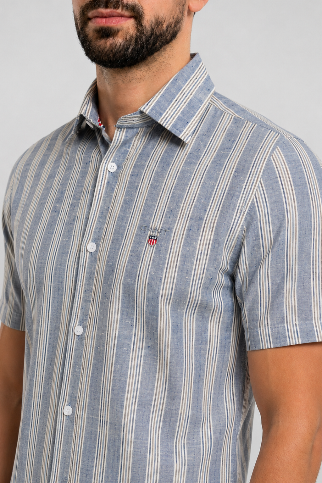 Gant Chemise Demi Manches à Rayures Casual Fit Lin