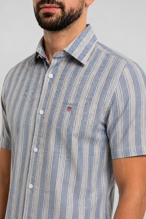 Gant Chemise Demi Manches à Rayures Casual Fit Lin