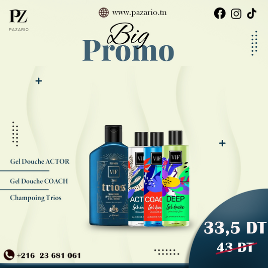 PACK TRIOS VIF ( SHAMPOING TRIOS + 3 GEL DOUCHE )