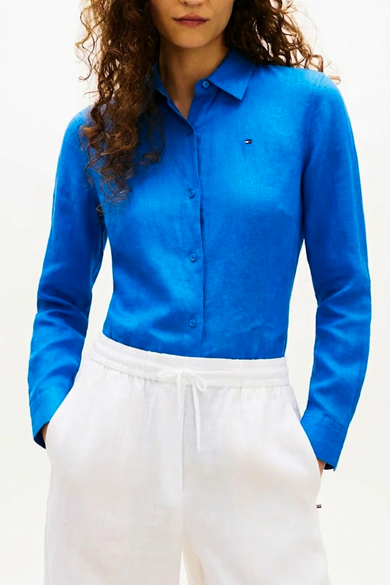 Eden Park Chemisier 100% lin Blue Orbit Slim Fit