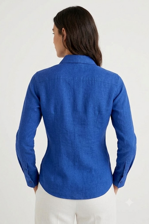 Eden Park Chemisier lin Blue Slim Fit