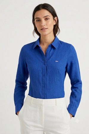 Eden Park Chemisier lin Blue Slim Fit
