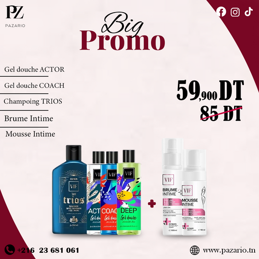 Big promo ( Trios 3 en 1 + 3 gel douche + Brume Intime + Mousse Intime )